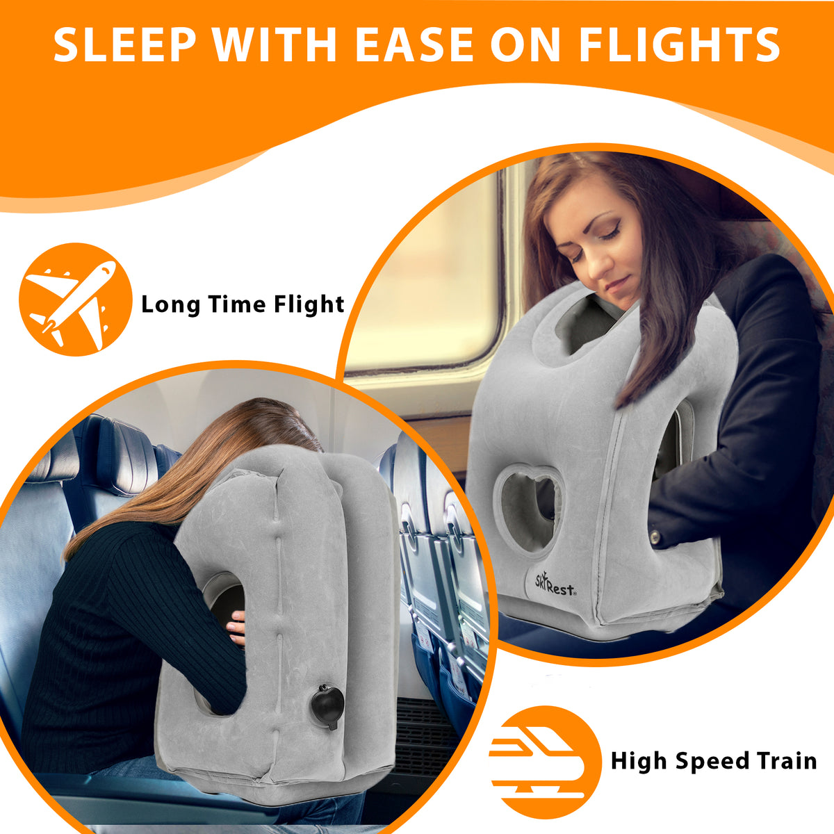 Inflatable Travel Pillow Neck Lumbar Support for Airplane Train Car Home  Office