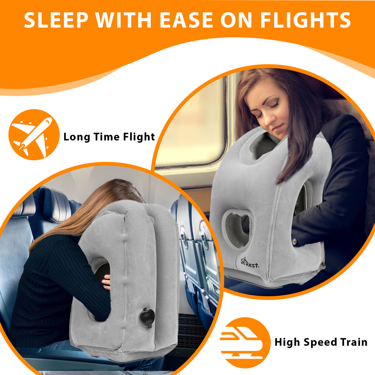 Inflatable Travel Pillow Neck Lumbar Support for Airplane Train