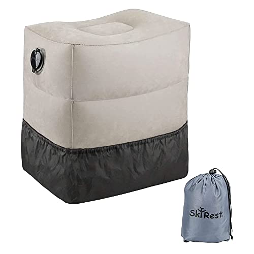 SkyRest® Height Adjustable Inflatable Travel Foot Rest Pillow for Kids and Adults - Uses At Car, Home, Office - (Grey)