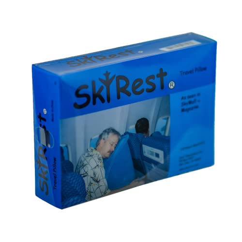 SkyRest Inflatable Travel Pillow, Portable head neck rest pillow, Patented Design for AirPlanes/Cars/Buses/Trains/Office/Ships/lobbies